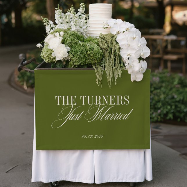 Bannière de mariage vinyle vert olive Just Married (Olive Green Just Married Vinil Wedding Banner)