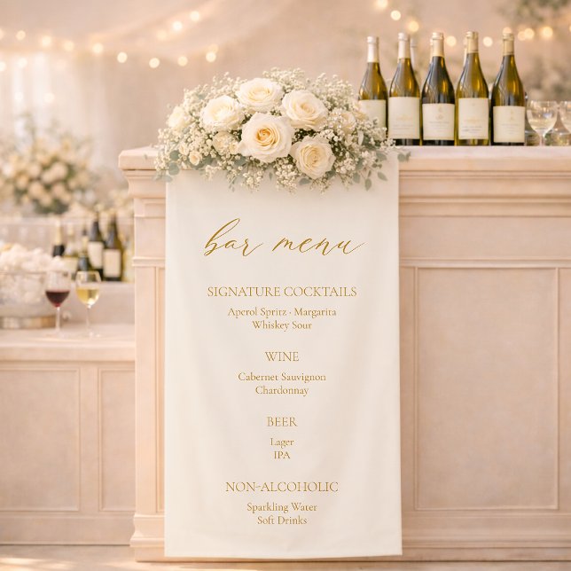 Bannière de menu de bar de mariage élégante en ivo (Créateur téléchargé)