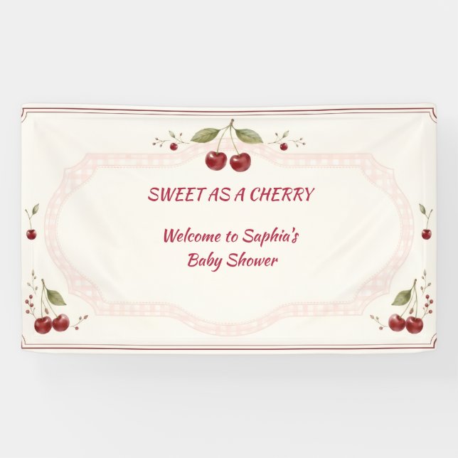 Bannière de naissance de bébé Cerise à l'aquarelle (Horizontal)