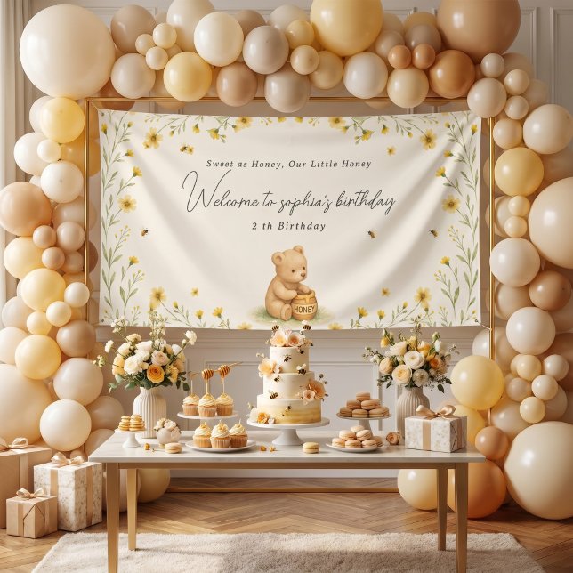 Bannière de naissance de bébé fleurie Honey Bear (Créateur téléchargé)