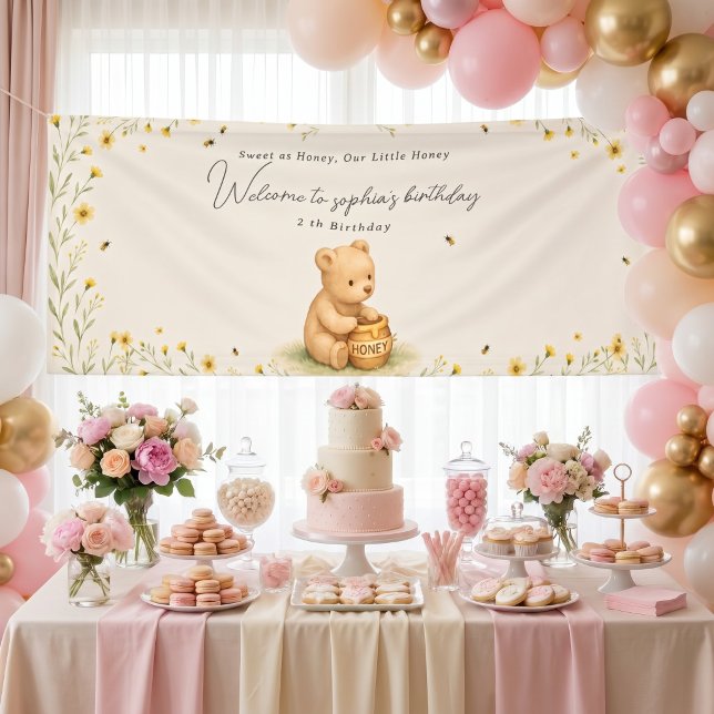 Bannière de naissance de bébé floral Honey Bear (Créateur téléchargé)