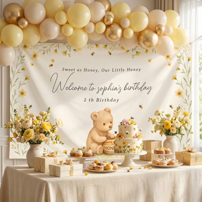 Bannière de naissance de bébé floral Honey Bear (Créateur téléchargé)
