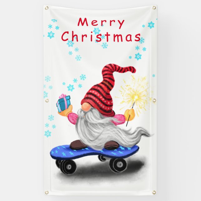 Bannière de Noël Gnome avec cadeaux (Vertical)