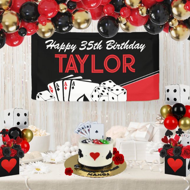 Bannière de pancarte d'anniversaire de fête de car (Casino Poker Hanging Vinyl Banner)