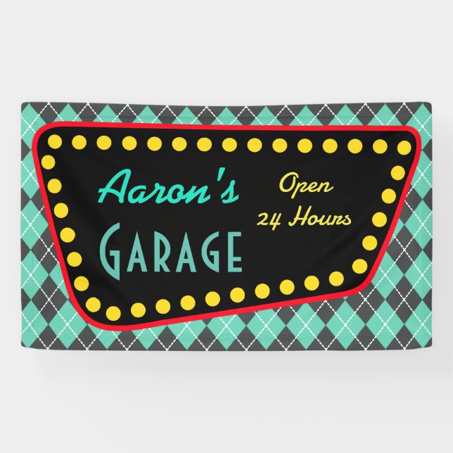 Bannière de panneau de garage vintage personnalisé (Horizontal)