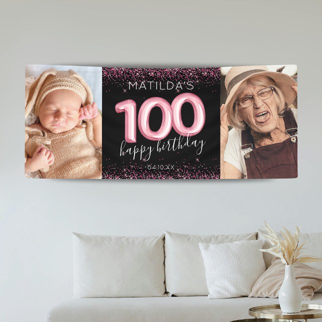 Bannière de photo d'anniversaire Black Pink 100ème (Créateur téléchargé)