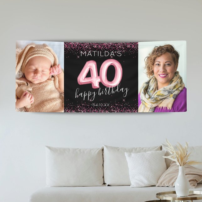 Bannière de photo d'anniversaire Black Pink 40e jo (Créateur téléchargé)