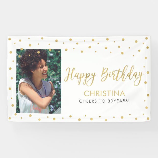 Bannière de photo d'anniversaire Or & Blanc (Horizontal)