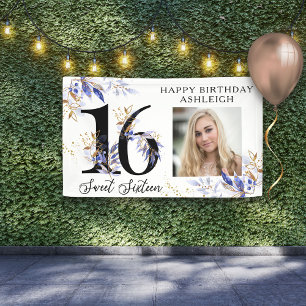 Bannière de photos Sweet 16 Bleu Royal et Feuillag