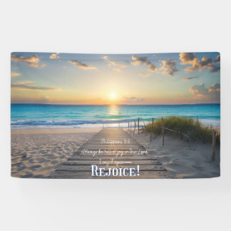 Bannière de plage avec Philippians 4:4 REJOICE!