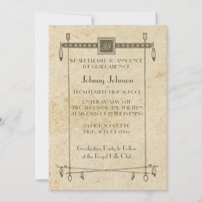 Bannière de plume rétro thème Faire-part de gradua (Devant)