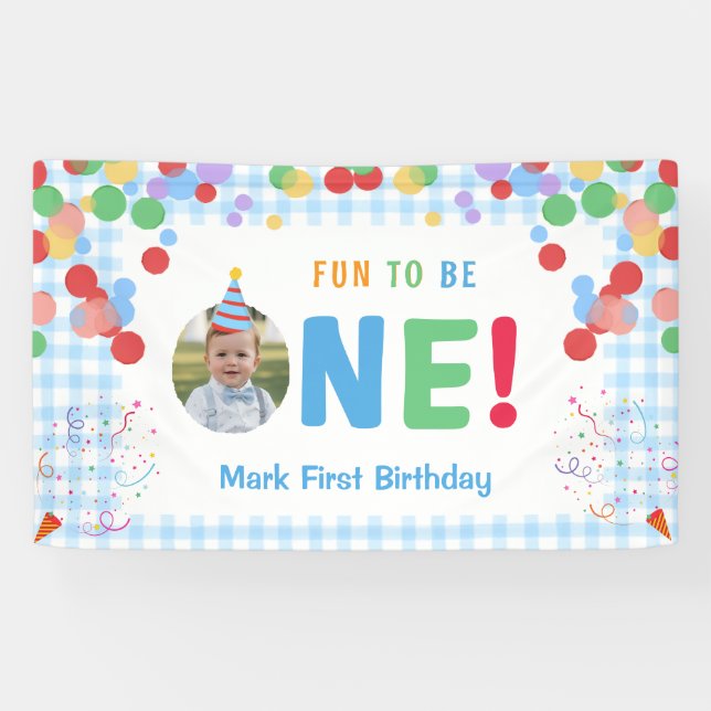 Bannière de premier anniversaire avec photo fun bl (Horizontal)