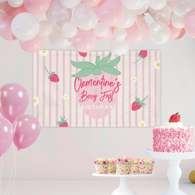 Bannière de premier anniversaire fraise aux frambo (Créateur téléchargé)