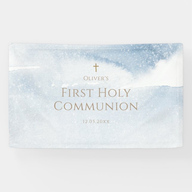 Bannière de première communion garçon aquarelle bl (Horizontal)