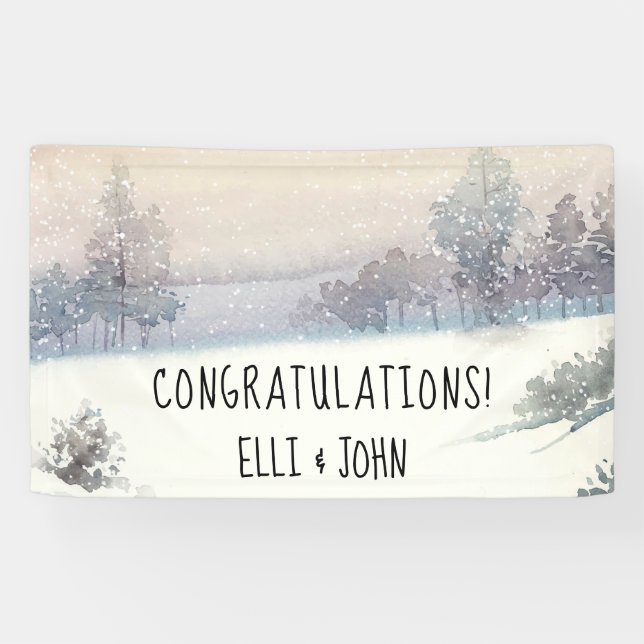 Bannière de réception de mariage Hiver bleu et bla (Horizontal)