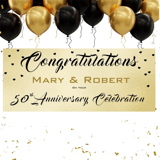 Bannière de réception dorée pour 50e anniversaire  (50th Wedding Anniversary Gold Reception Banner)