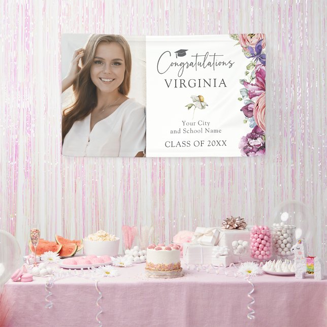 Bannière de remise de diplômes Fleur sauvage éléga (Elegant Jewel Tone Wildflower Graduation Banner by Painted Paperie
)