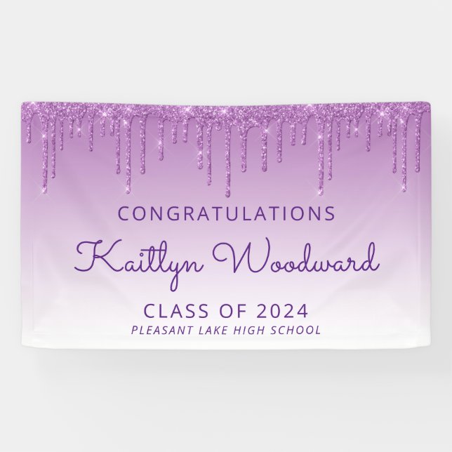 Bannière de remise des diplômes à paillettes viole (Horizontal)