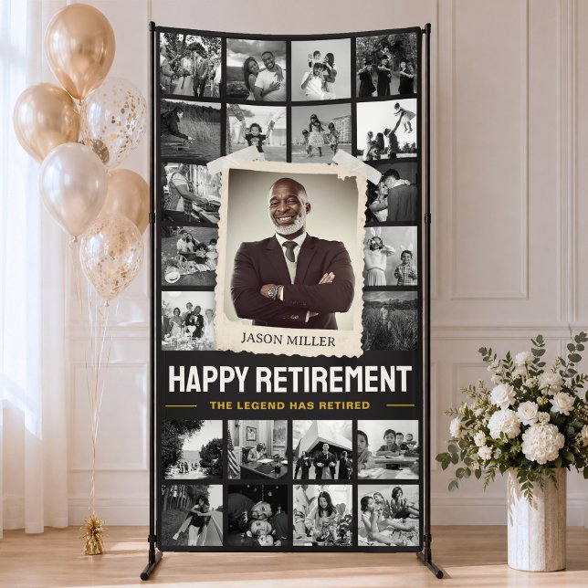 Bannière de retraite personnalisée, collage de pho (Custom Retirement Banner, Retro Photo Collage 4x8' Banner)