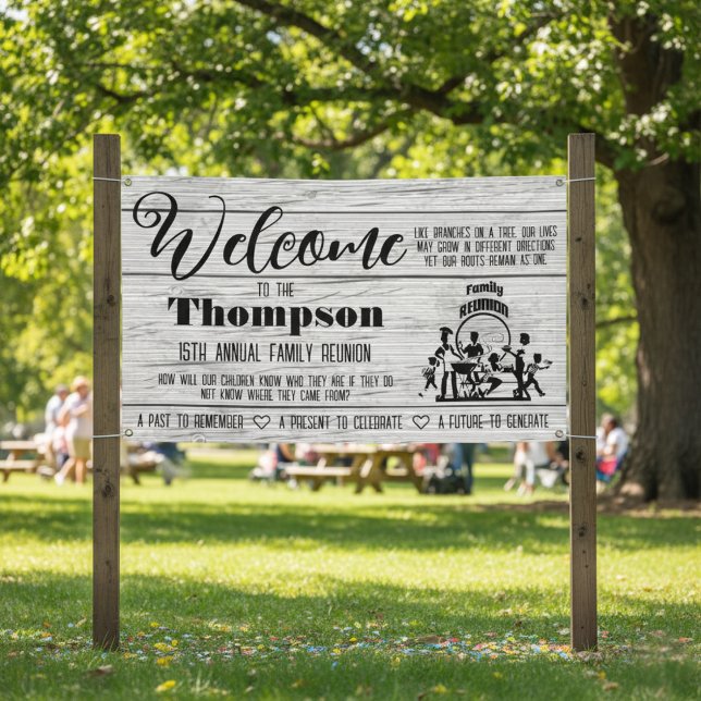 Bannière de réunion familiale - Bois blanchi rusti (Family Reunion Banner )