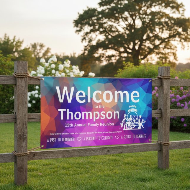 Bannière de réunion familiale (géométrique colorée (Bring every generation together in vibrant style.)