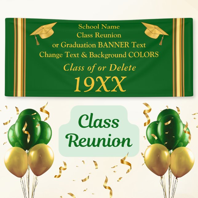 Bannière de réunion ou de remise de diplômes de la (Green and Gold, Class Reunion Banners. 50 year class reunion, 60th, 55th, 45th, 40th or Any Year.)