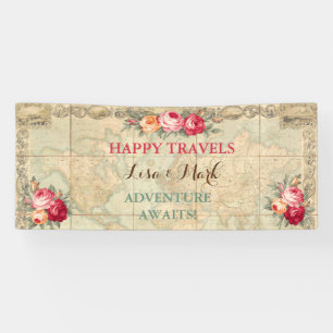 Bannière de roses de carte du monde vintage Aventu