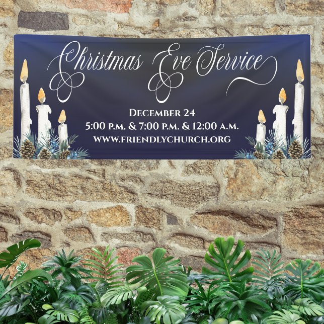 Bannière de service de réveillon de Noël de l'égli (Christmas Eve Church Service Banner. Elegant. Invite worshipers to celebrate the birth of Jesus.)
