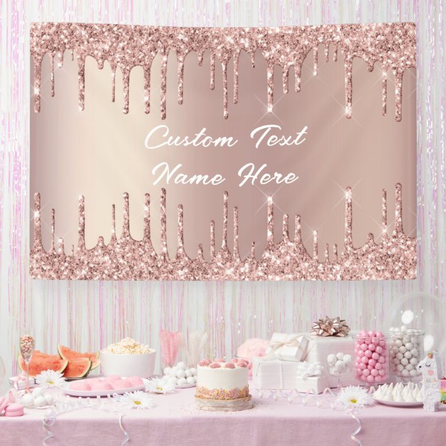 Bannière de texte avec nom Drips Blush Gold Rose É (Fête)