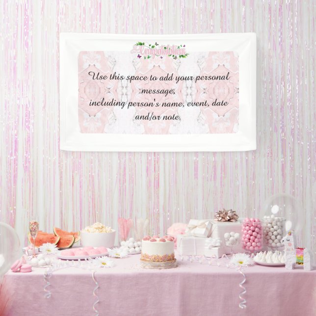 Bannière de texte de félicitations à fleurs roses (Fête)
