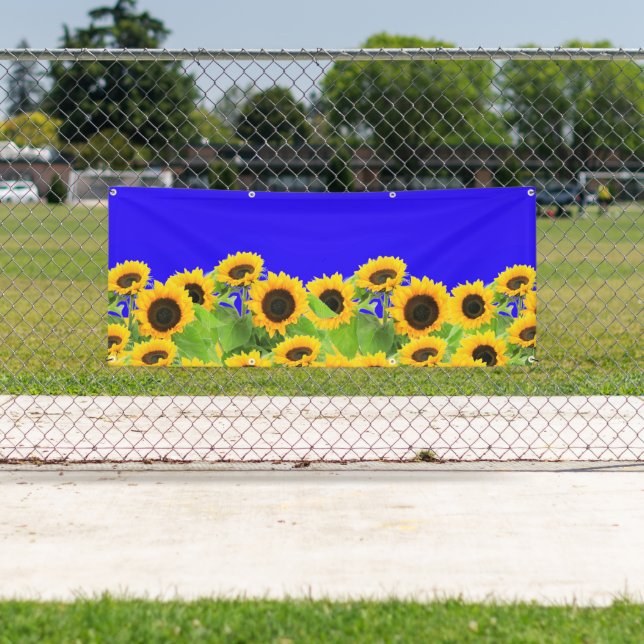 Bannière de tournesols couleurs drapeau ukrainien  (En situation)