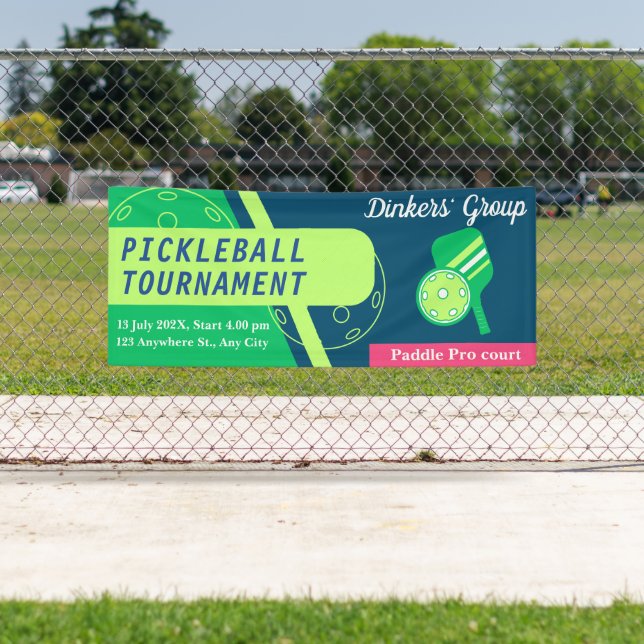 Bannière de tournoi de Pickleball Vert et bleu Tur (En situation)