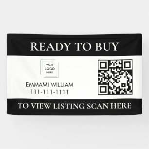Bannière de vente de code QR d'immobilier noir et