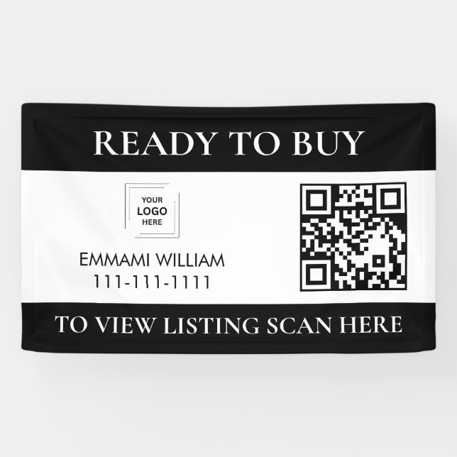 Bannière de vente de code QR d'immobilier noir et  (Horizontal)