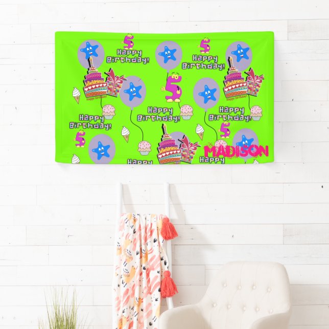 Bannière de vinyle, Bannière joyeuse du 5e anniver (En situation)