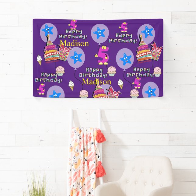 Bannière de vinyle, Bannière joyeuse du 5e anniver (En situation)