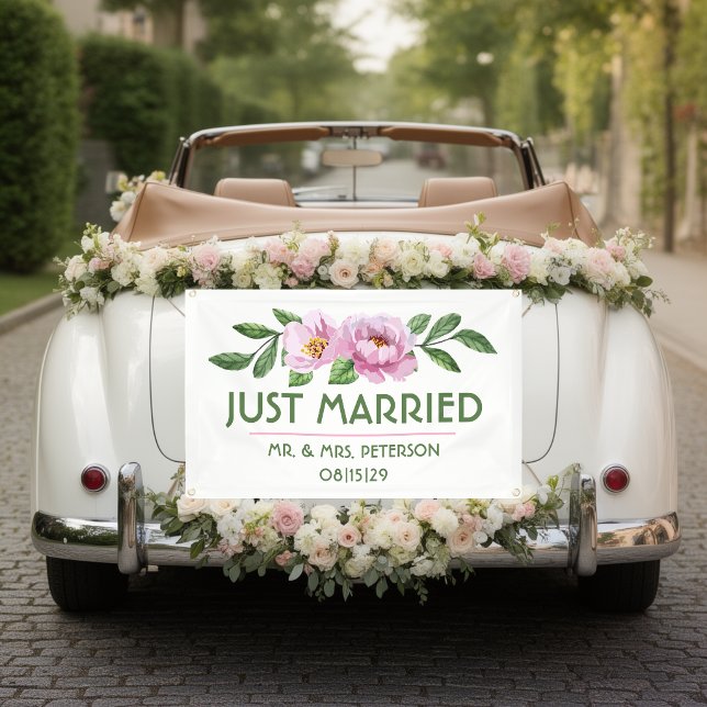 Bannière de voiture Fleurs Modernes Juste Mariés (Créateur téléchargé)