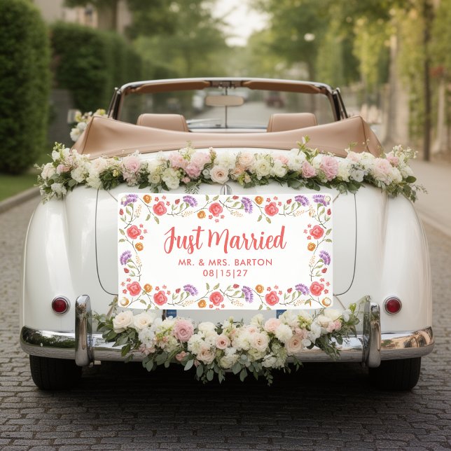 Bannière de voiture Just Married Fleurs de printem (Créateur téléchargé)