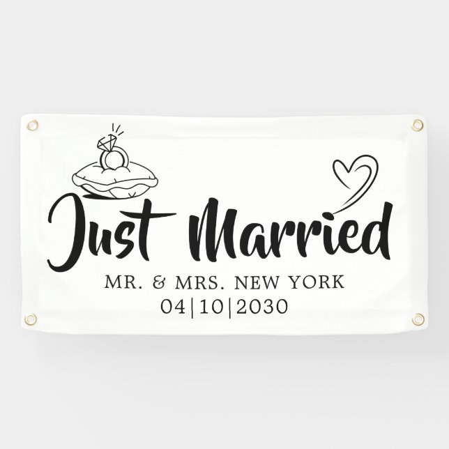 Bannière de voiture juste mariée moderne avec cœur (Horizontal)