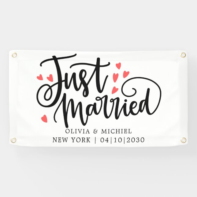 Bannière de voiture juste mariée moderne avec cœur (Horizontal)