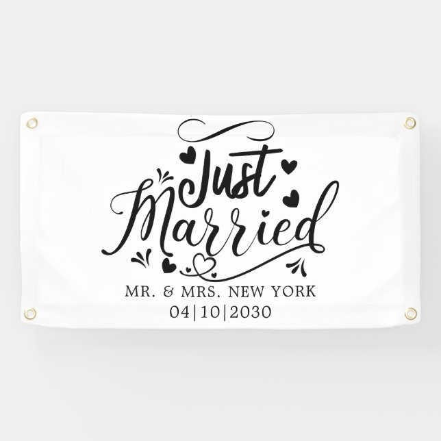 Bannière de voiture juste mariée moderne avec cœur (Horizontal)