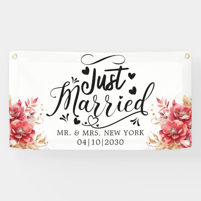 Bannière de voiture pour jeunes mariés Moderne ave (Horizontal)