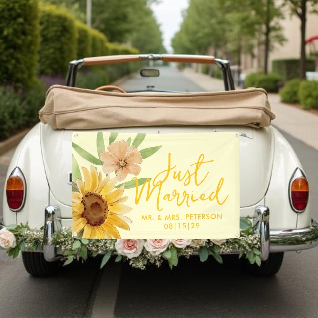 Bannière de voiture Tournesol Juste Marié (Créateur téléchargé)