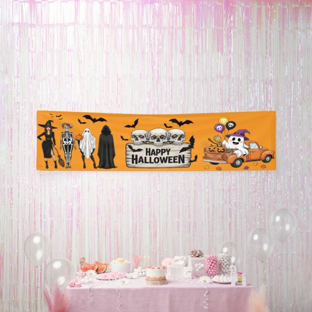 Bannière d'Halloween rétro - Décor crânes et fantô (Fête)