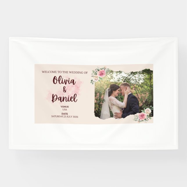 Bannière d'invitation de mariage romantique – Aqua (Horizontal)