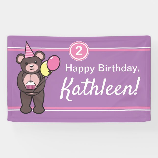 Bannière d'ours en peluche pour anniversaire perso (Horizontal)