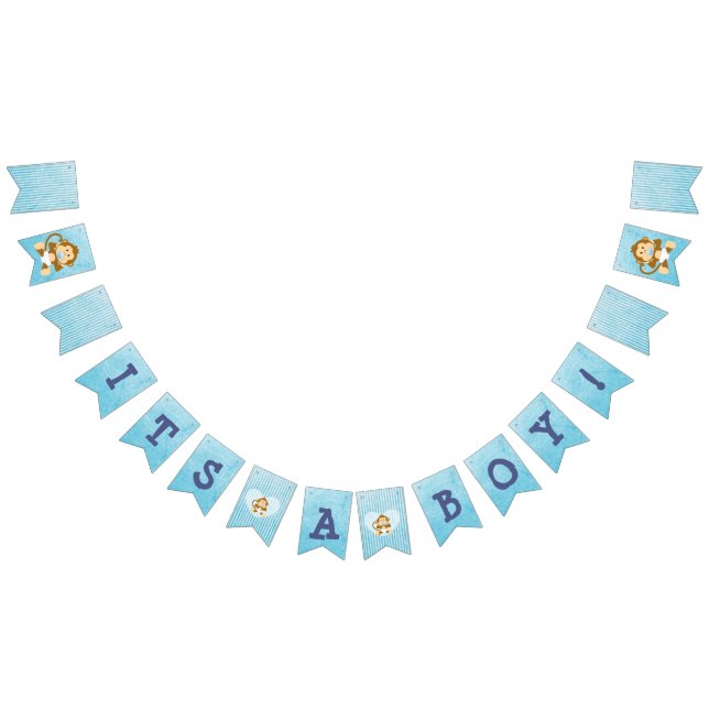 Bannière Drapeau Bleu Baby shower singe (Tout)