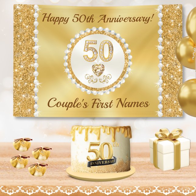 Bannière du 50e anniversaire du Mariage PERSONNALI (50th wedding anniversary banner. 50th anniversary decorations. Golden wedding anniversary ideas.)
