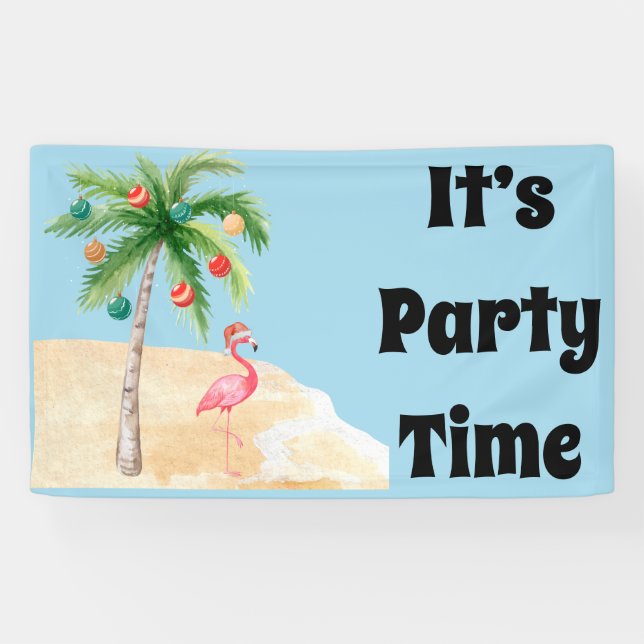 Bannière du Flamant rose de Fête Tropical Palm Tre (Horizontal)