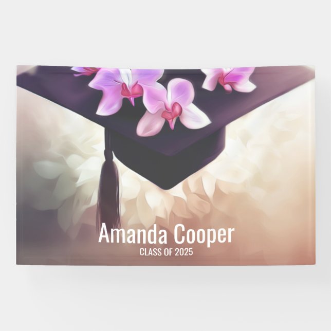 Bannière élégante de la fête des diplômés d'orchid (Horizontal)